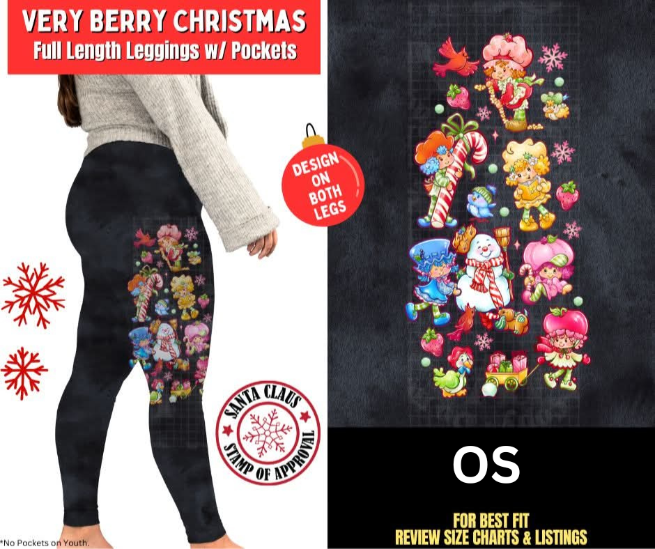 Very Berry Christmas Watercolor Leggings W/ Fleece Side Leg Designs