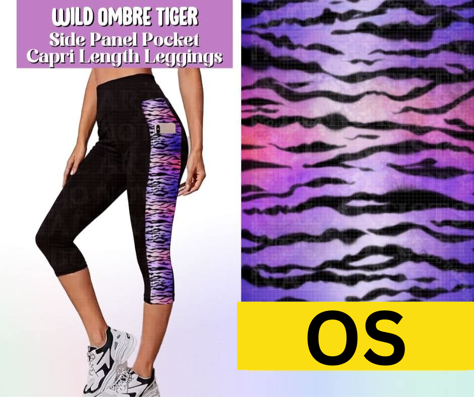 Wild Ombre Tiger Side Panel Pocket Capri Length Leggings