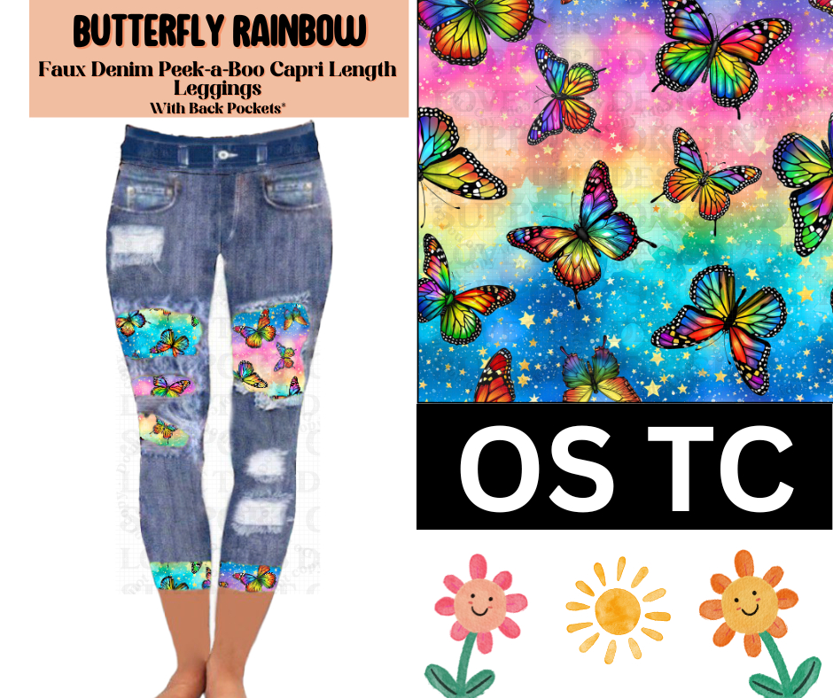 Butterfly Rainbow Capri Faux Denim Peekaboo
