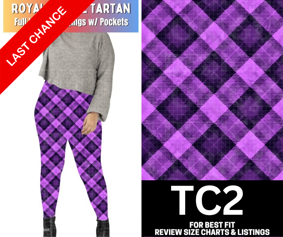 Royal Purple Tartan Full Length Leggings w/ Pockets