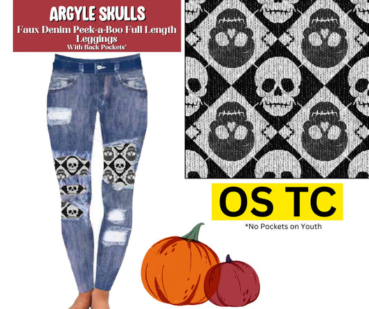 Argyle Skulls Faux Denim Full Length Peekaboo Leggings