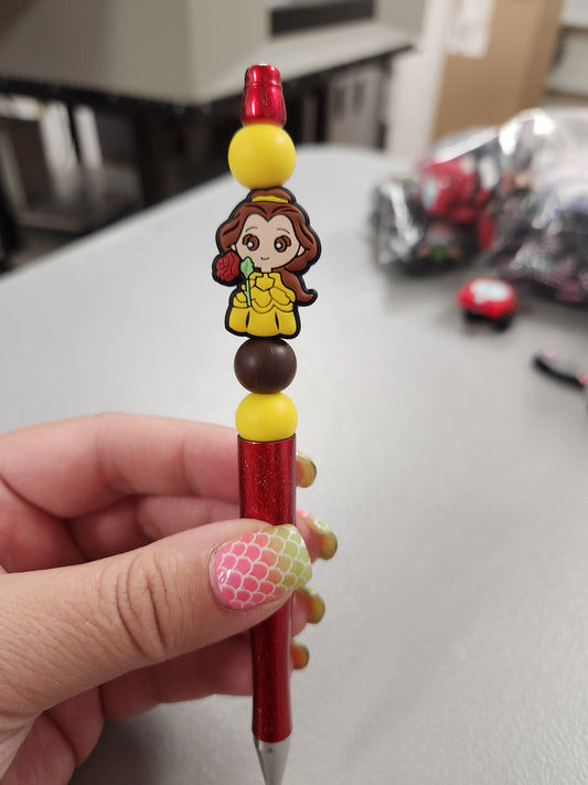 Beauty w/ Rose Silicone Beaded Pen or Keychain