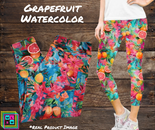 Grapefruit Watercolor Capri Length w/ Pockets