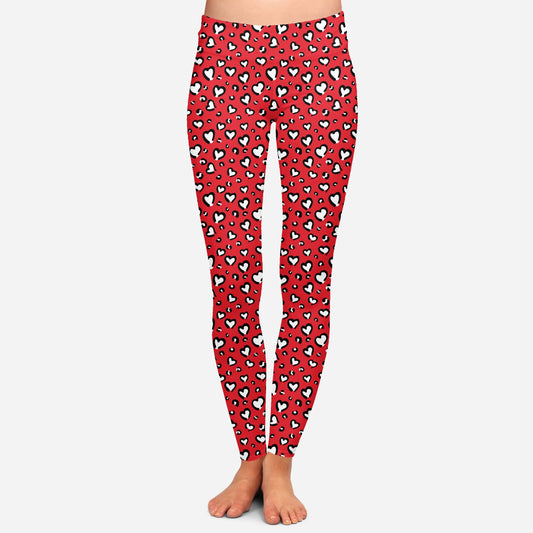 RTS - Red Leopard Hearts Leggings with High Side Pockets
