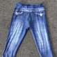NON DISTRESSED BLUE AND BLACK - DENIM RUN W/ BACK POCKETS - LEGGINGS/CAPRI