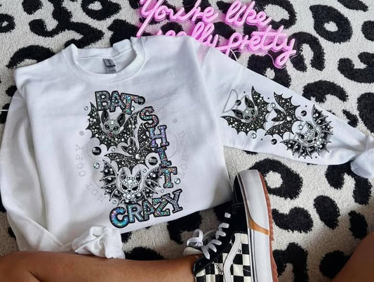 BAT CRAZY BLING SWEATSHIRT W/ SLEEVE PRINT
