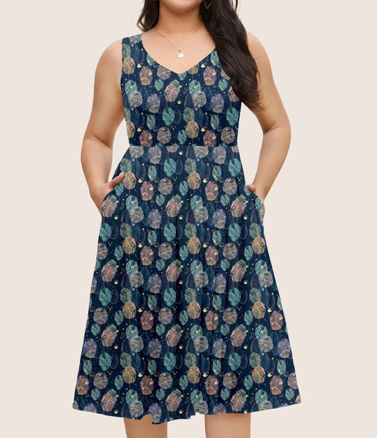 RTS - Alcohol Ink Leaves Pocket Dress