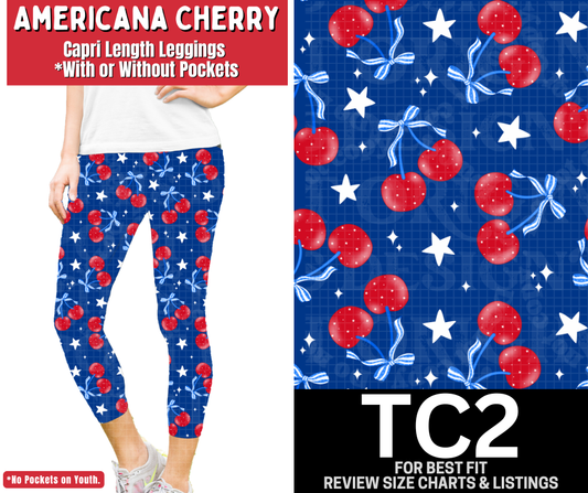 Americana Cherry Capri Length Leggings w/ Pockets
