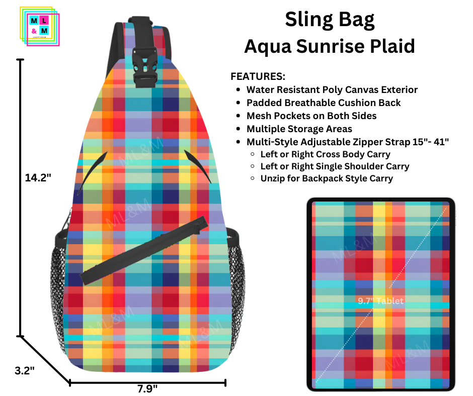 Aqua Sunrise Plaid Sling Bag