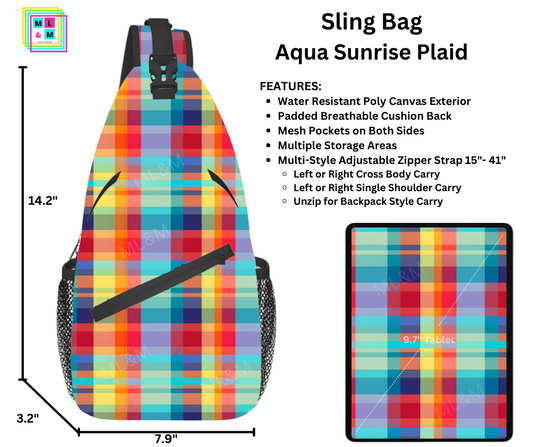 Aqua Sunrise Plaid Sling Bag