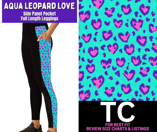 Aqua Leopard Side Panel Pocket Full Length Leggings