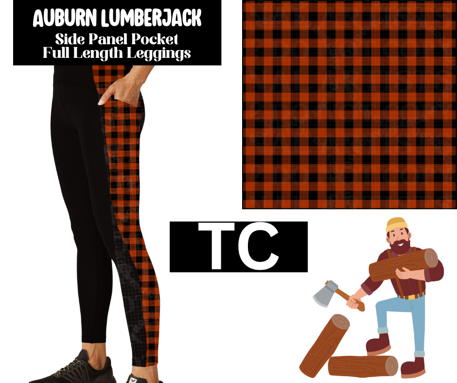Auburn Lumberjack Side Panel Pocket Full Length Leggings