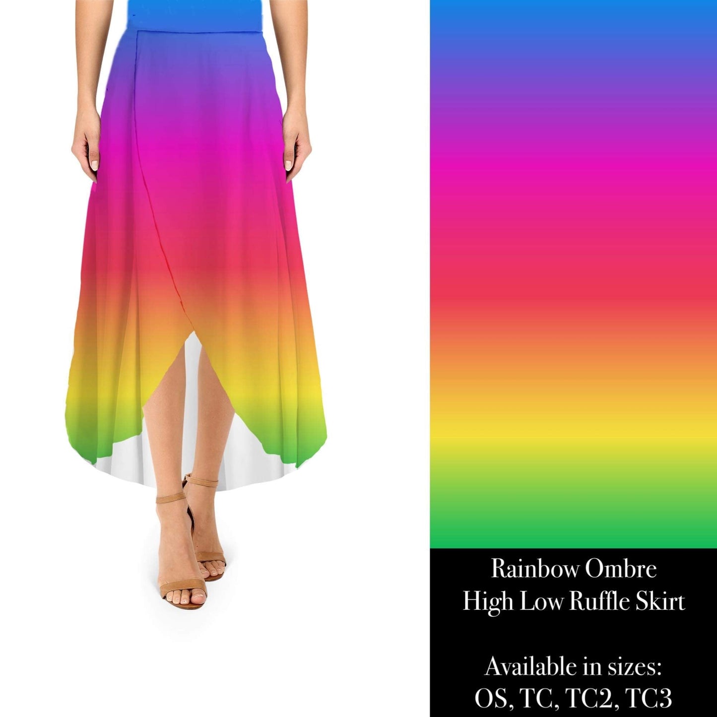 Rainbow Ombre High Low Ruffle Skirt
