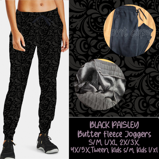 BLACK PAISLEY - BUTTER FLEECE LINED UNISEX JOGGERS