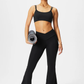 SOLID BLACK- CROSS WAIST YOGA FLARES