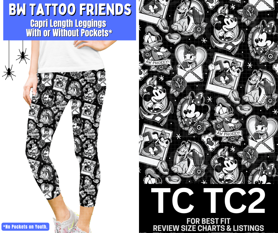 BW Tattoo Friends Capri Length Leggings w/ Pockets
