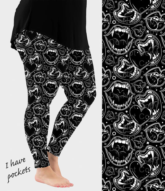 RTS - BW Vampire Fangs Leggings w/ Pockets