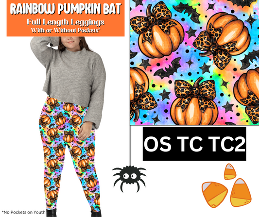 Rainbow Pumpkin Bat Full Length Leggings w/ Pockets