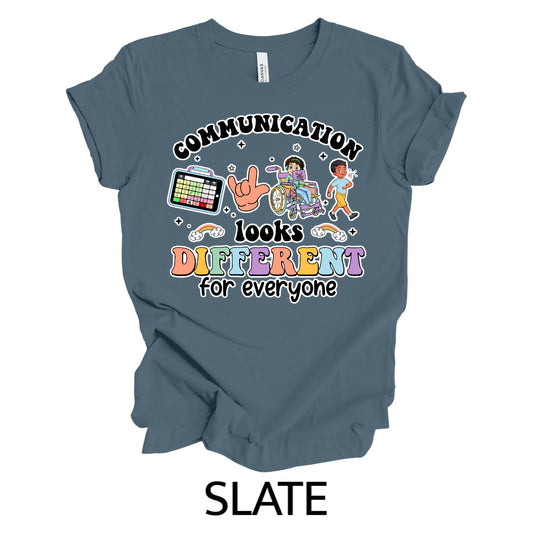 Communication Looks Different Slate Tee Adult Small