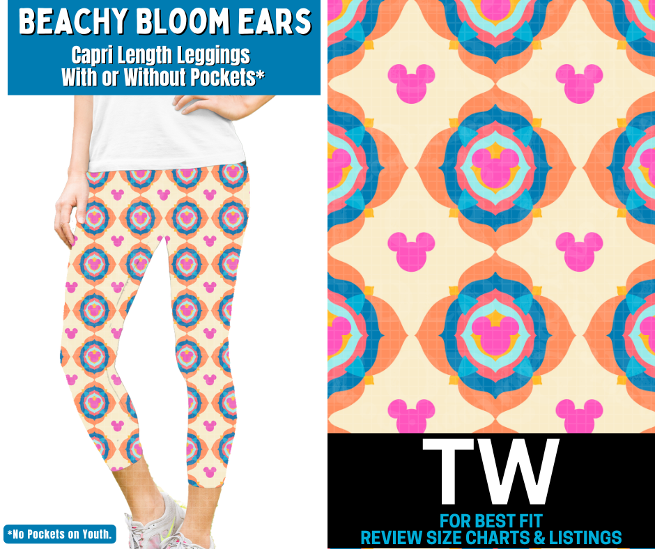 Beachy Bloom Ears Capri Length Leggings w/ Pockets