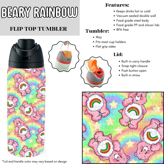 Beary Rainbow Flip Top Tumbler