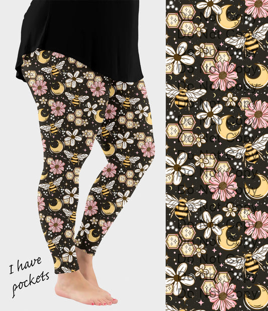 RTS - Bees and Moon Leggings w/ Pockets