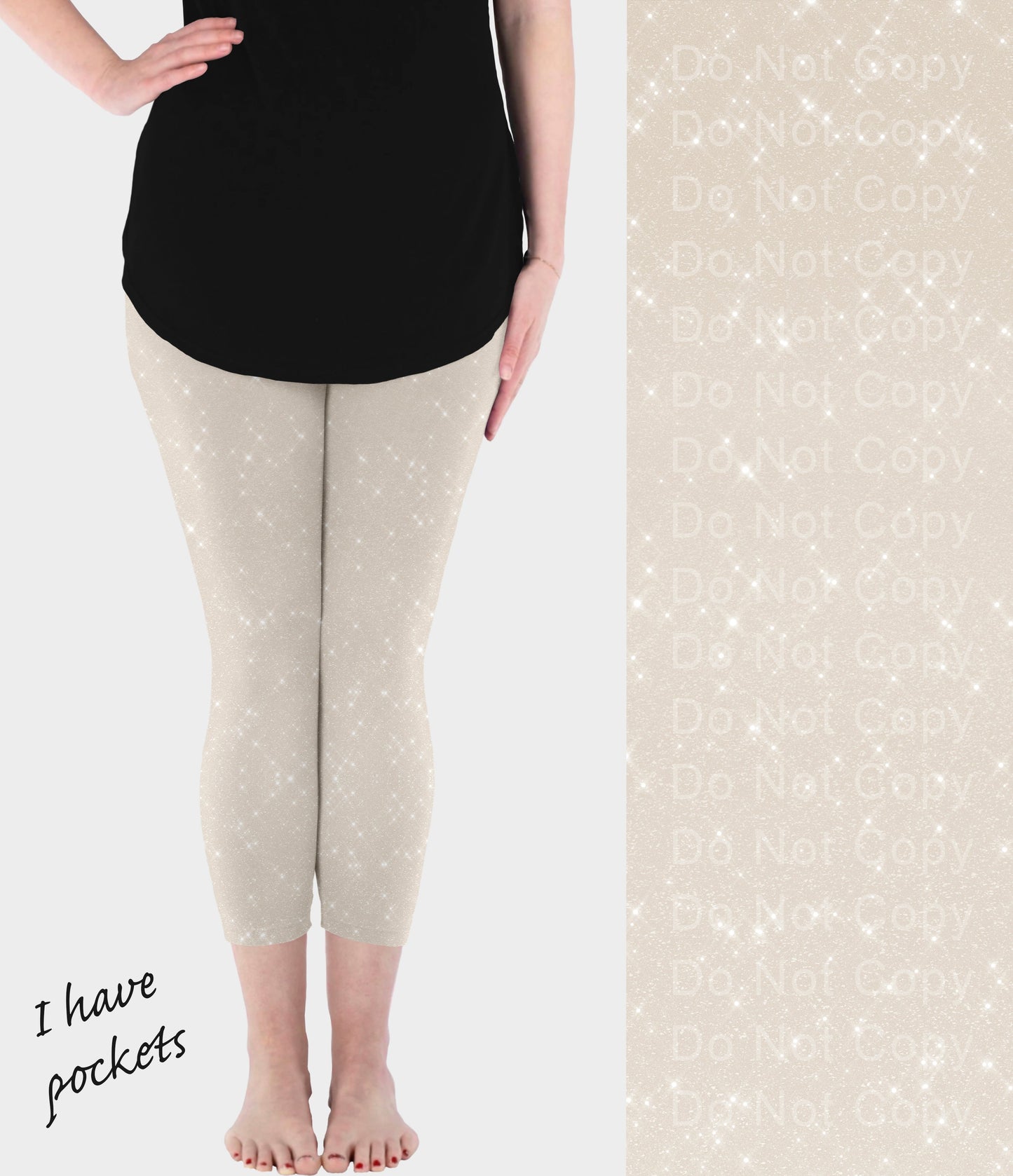 RTS - Beige Sparkle Capri Leggings w/ Pockets