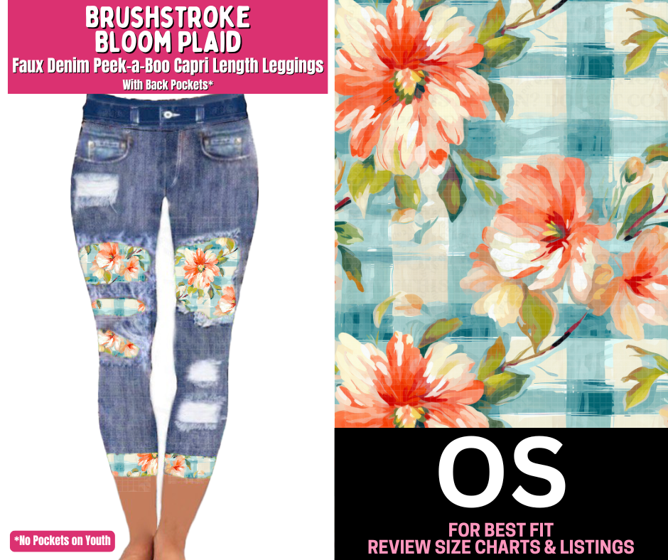 Brushstroke Bloom Plaid Capri Faux Denim Peekaboo