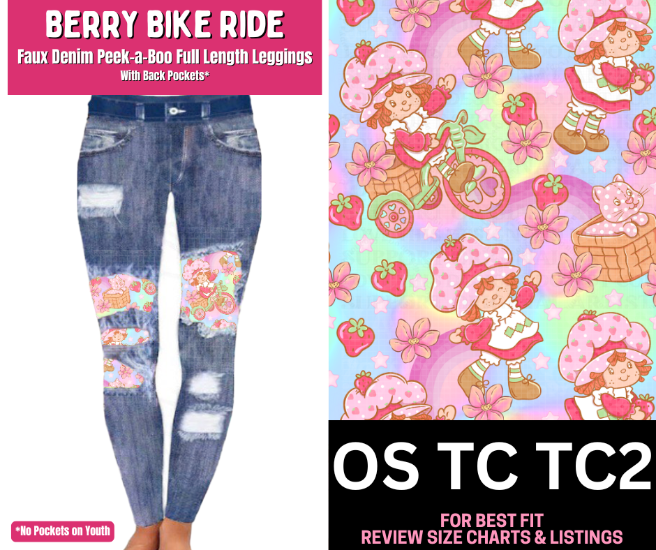 Berry Bike Ride Faux Denim Full Length Peekaboo Leggings