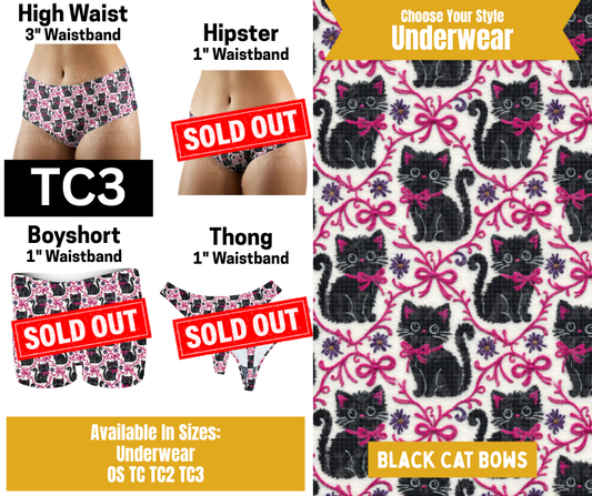 Black Cat Bows High Waist Underwear