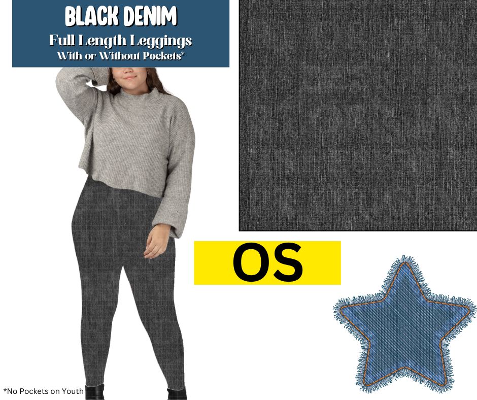 Black Denim Full Length Leggings w/ Pockets