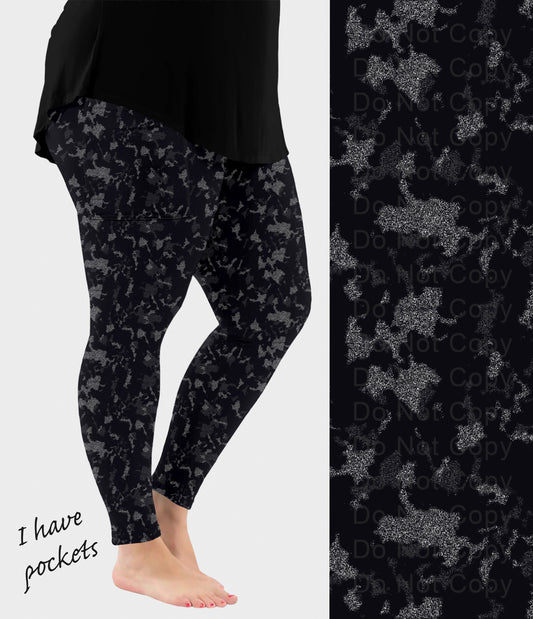RTS - Black Grunge Camo Leggings w/ Pockets