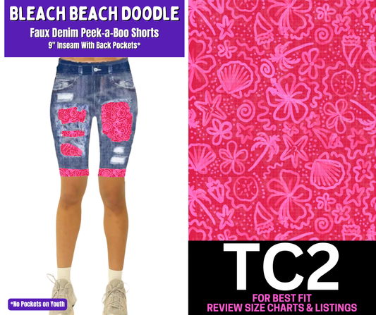 Bleach Beach Doodle Faux Denim Peekaboo Jamaica Shorts