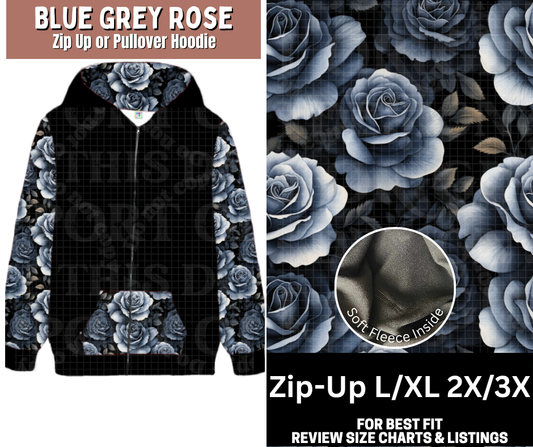 Blue Grey Rose Zip-Up Hoodie