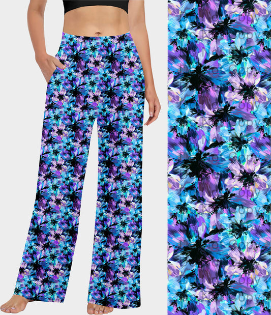 RTS - Blue Abstract Flowers Lounge Pants