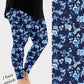 RTS - Blue and White Floral Birds Leggings w/ Pockets