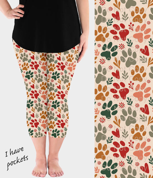 RTS - Boho Paws Capri Leggings w/ Pockets