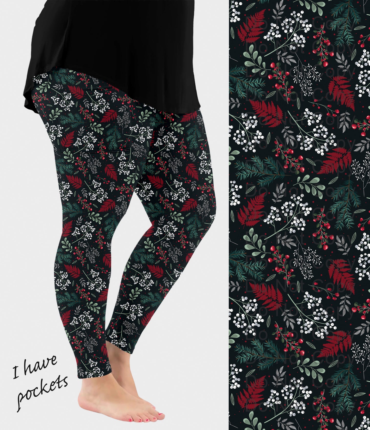RTS - Botanical Holiday Leggings w/ Pockets