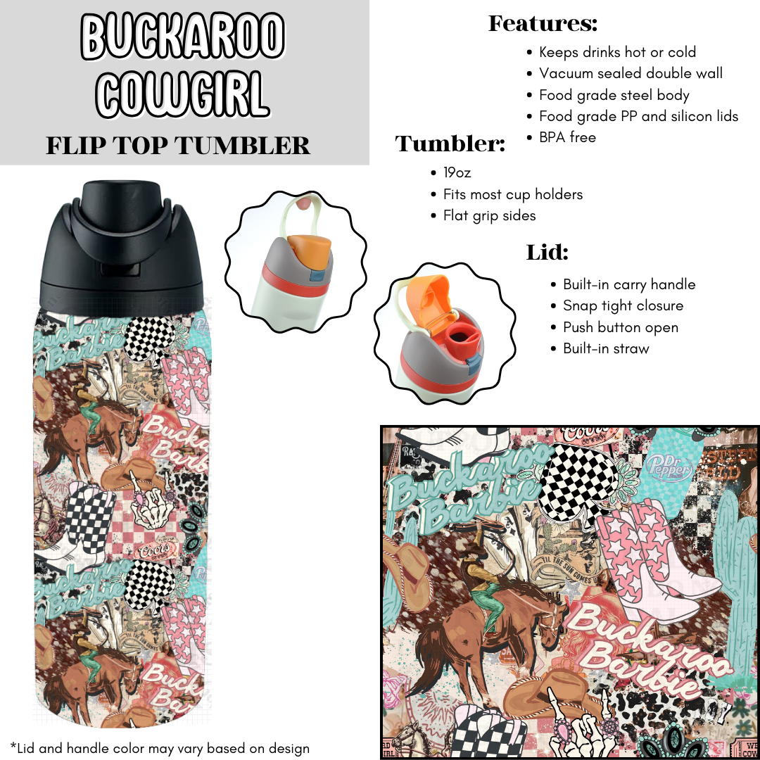 Buckaroo Cowgirl Flip Top Tumbler