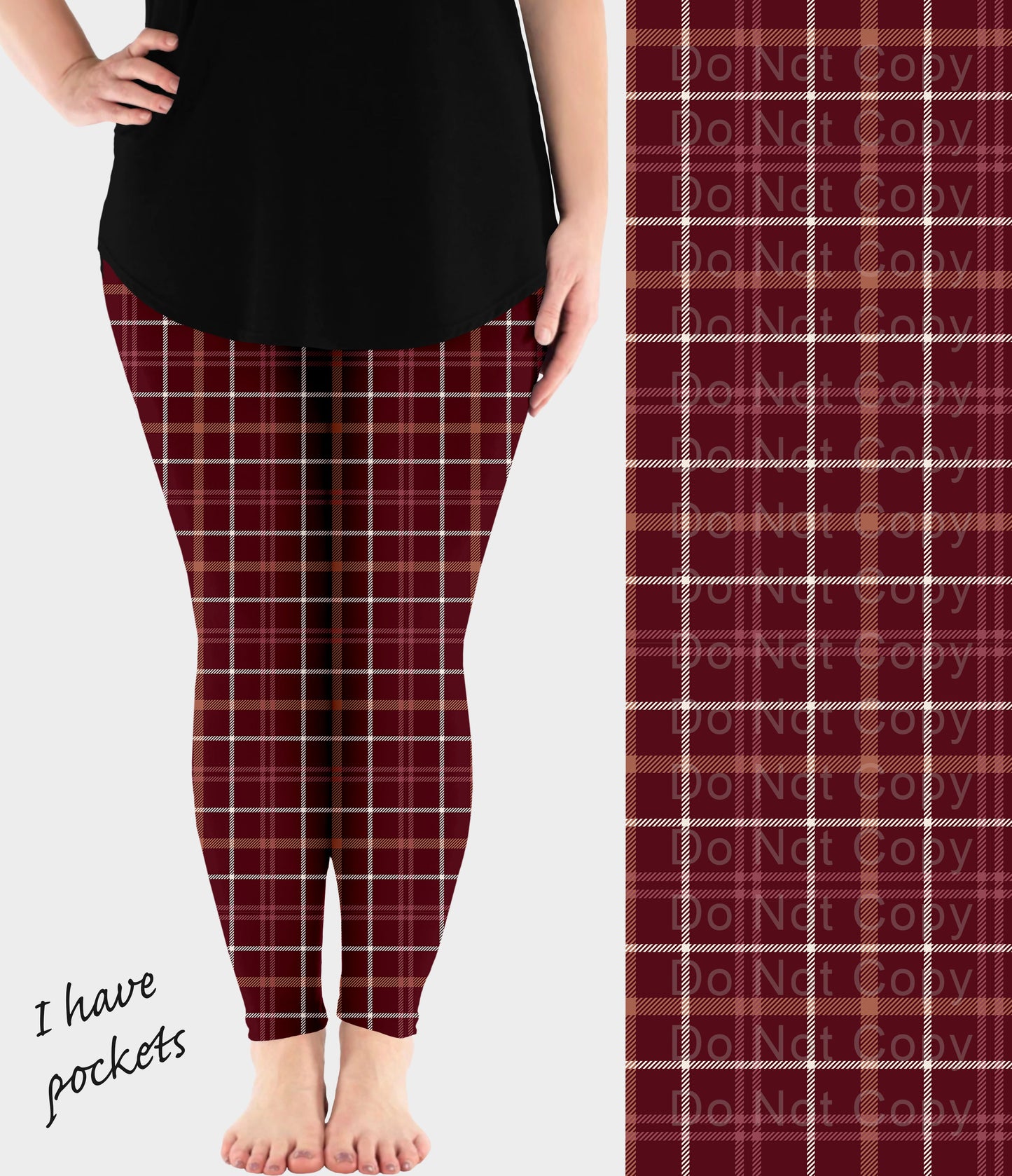 RTS - Burgundy Plaid Leggings w/ Pockets