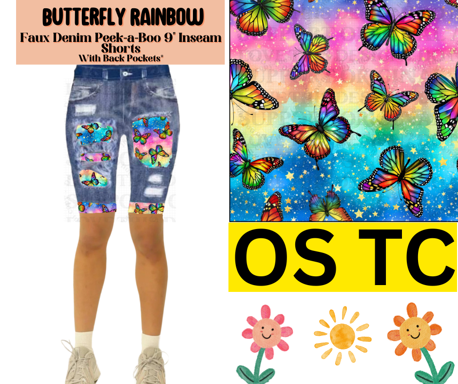 Butterfly Rainbow Faux Denim Jamaica Shorts