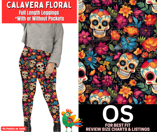 Calavera Floral Full Length Leggings w/ Pockets