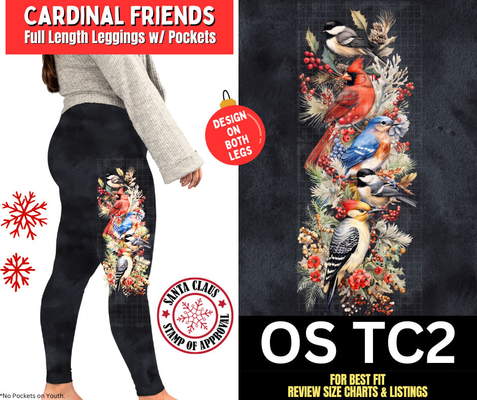 Cardinal Friends Watercolor Full Length Leggings w/ Side Leg Designs