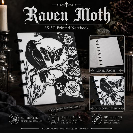 RAVEN MOTH- 3D PRINTED REFILLABLE NOTEBOOK