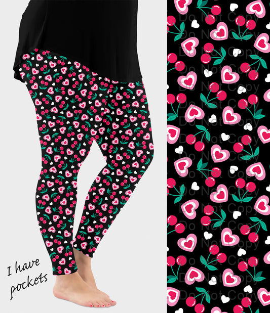 RTS - Cherry Hearts Leggings w/ Pockets