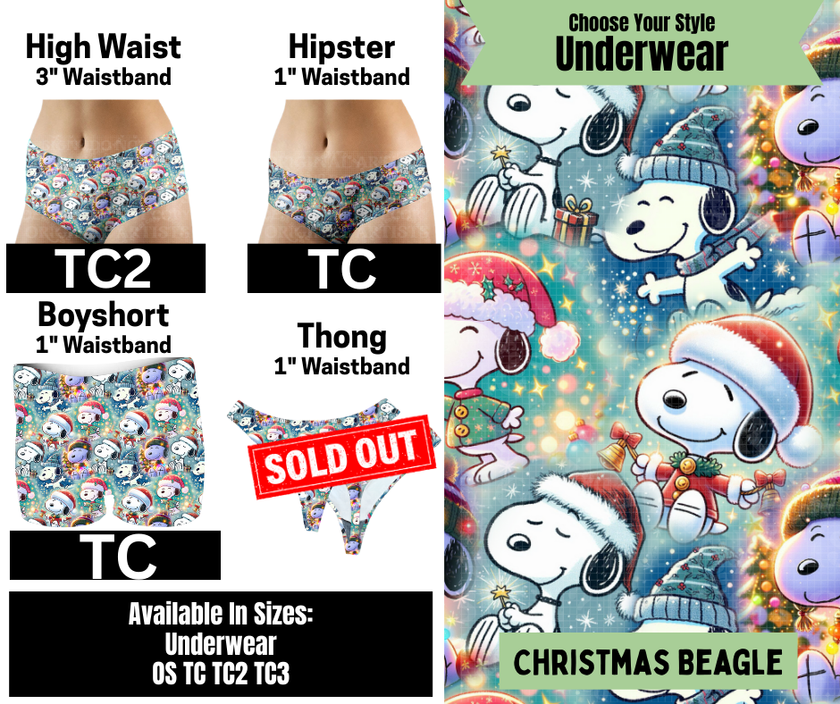 Christmas Beagle Hipster, High Waist, Boyshort  Underwear