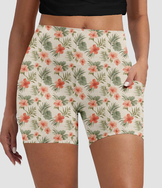 RTS - Coastal Hibiscus Biker Shorts with Pockets