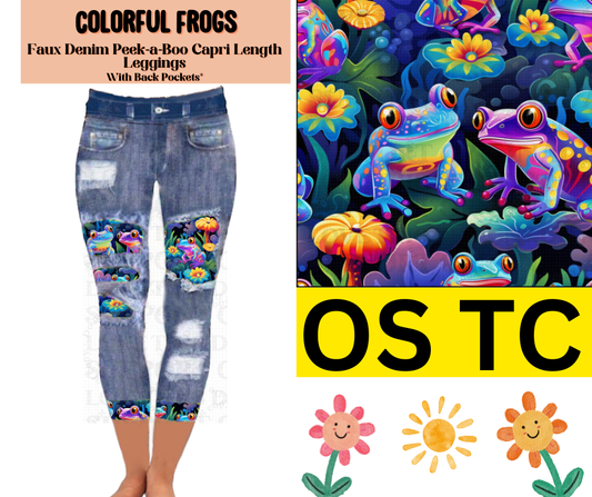 Colorful Frogs Capri Faux Denim Peekaboo