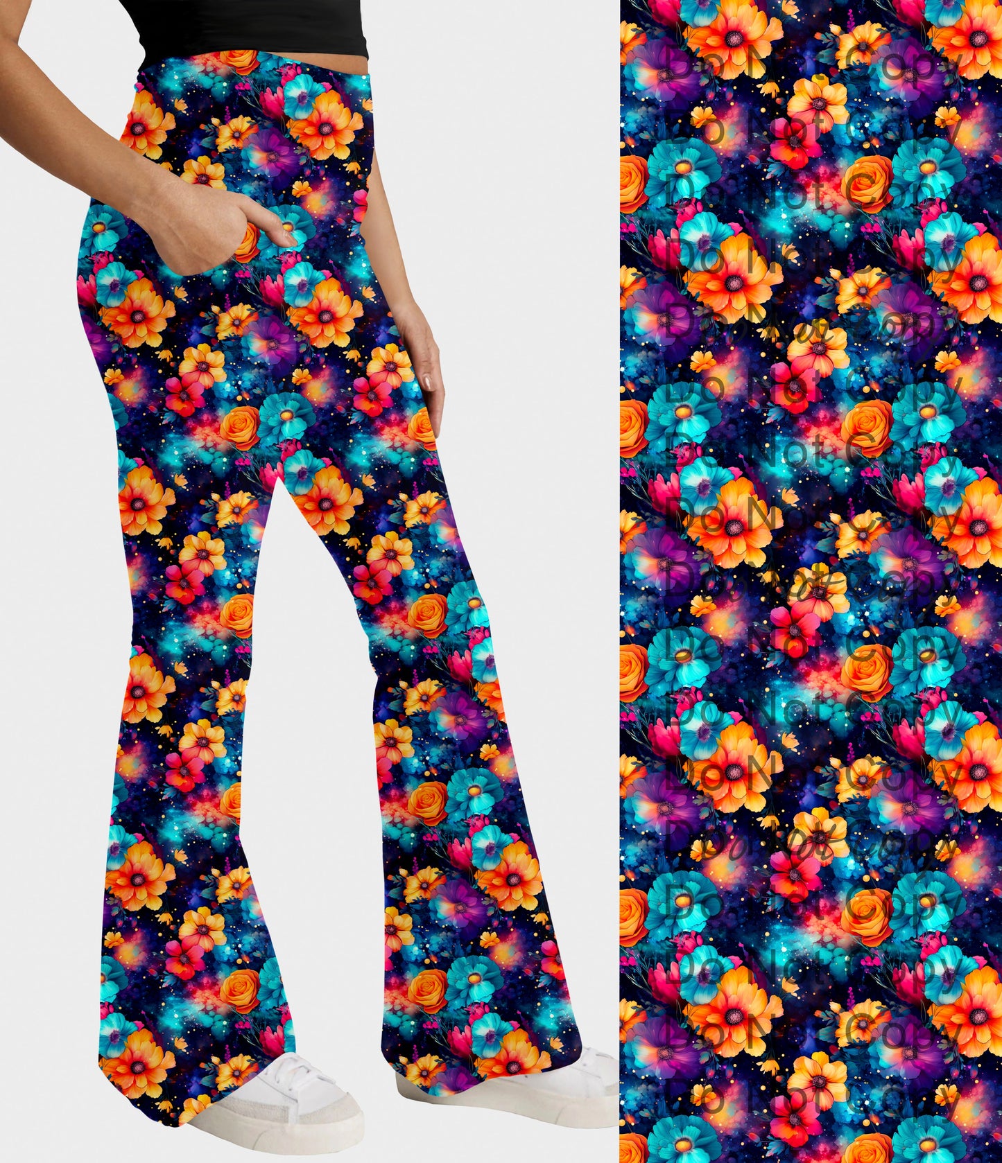 RTS - Cosmo Flowers Flare Leggings w/ Pockets