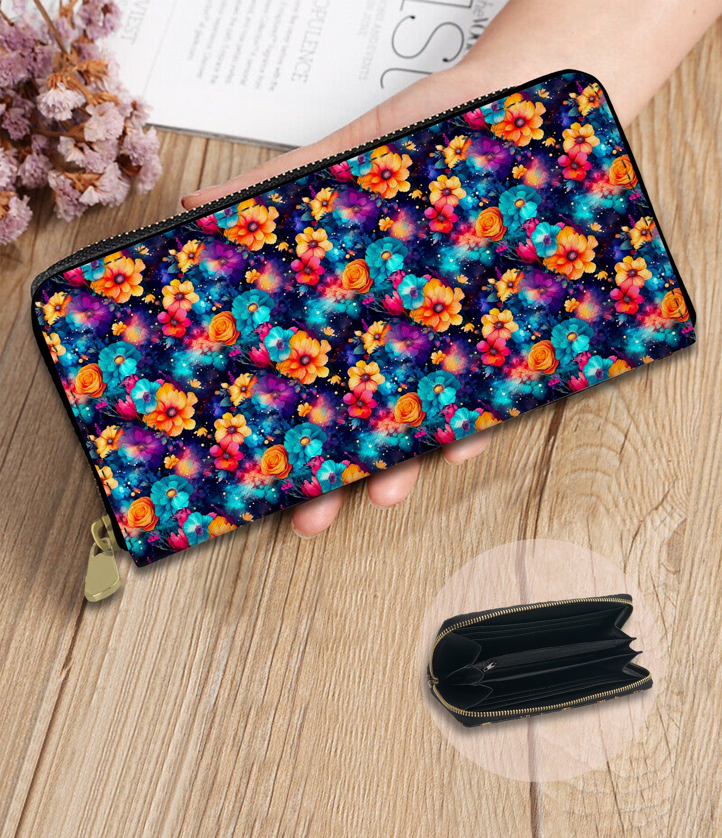 RTS - Cosmo Flowers Zip Around Wallet w/ Wrist Strap